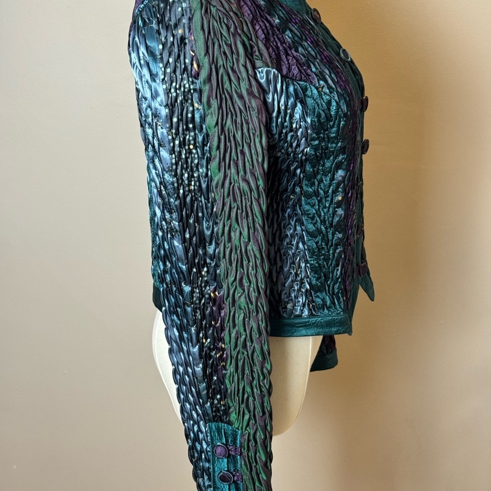 Vintage Jeanne Marc Braided Texture, Teal & Purple Jacket Size Small - Picture 9 of 12
